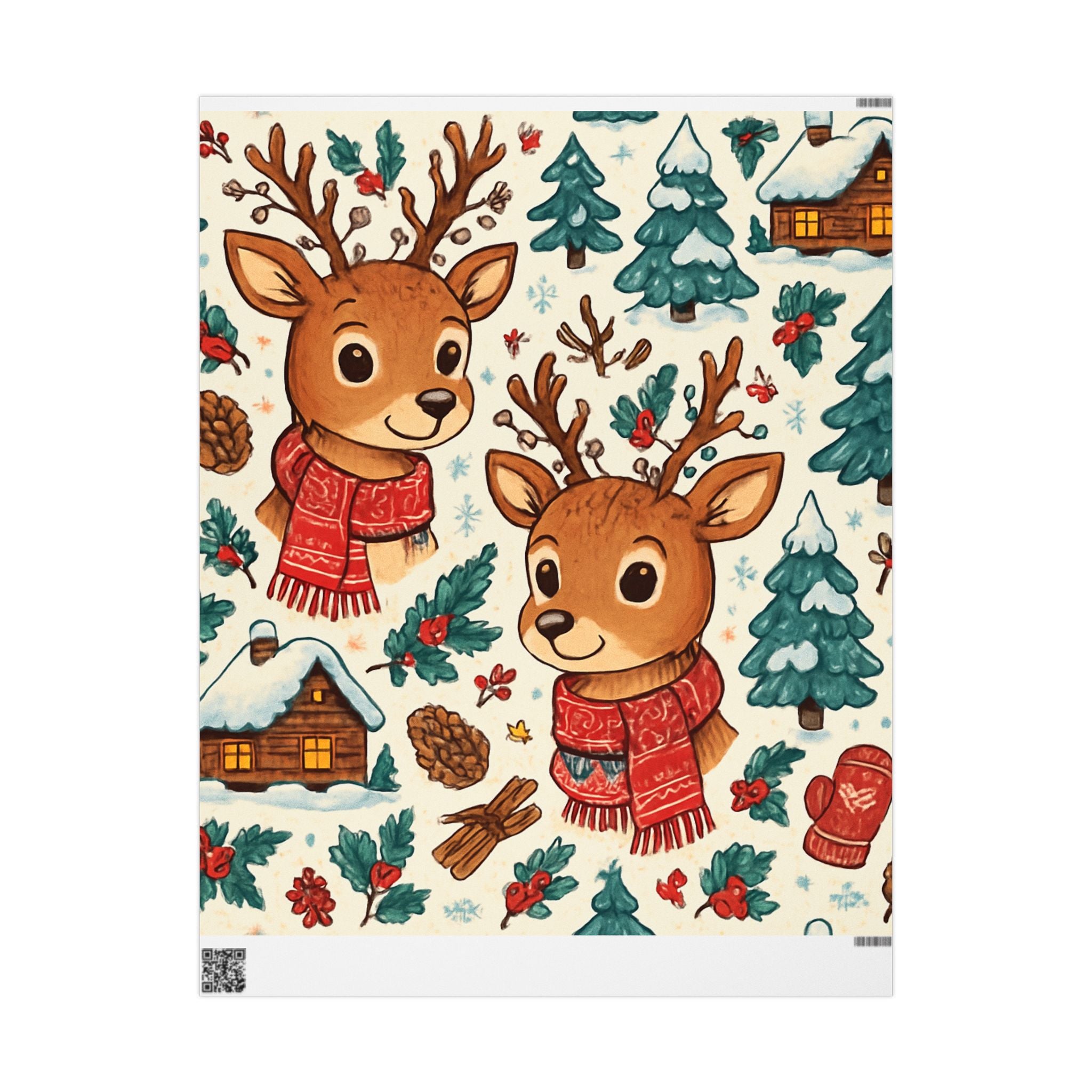 Reindeer & Holly Wrapping Paper Roll — Cute Christmas Gift Wrap