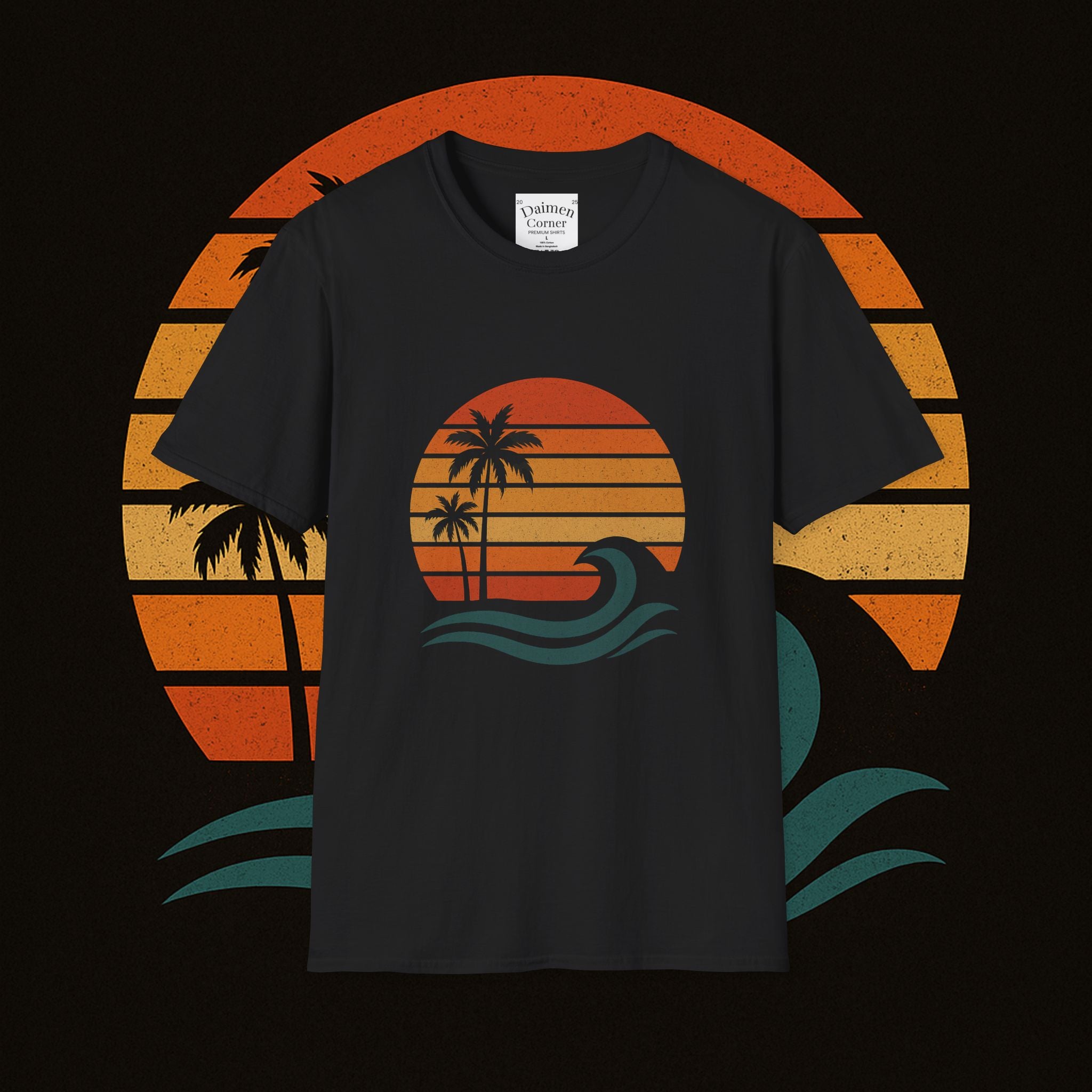 Sunset Surf T-Shirt — Retro Sunset Plus Minimal Silhouette