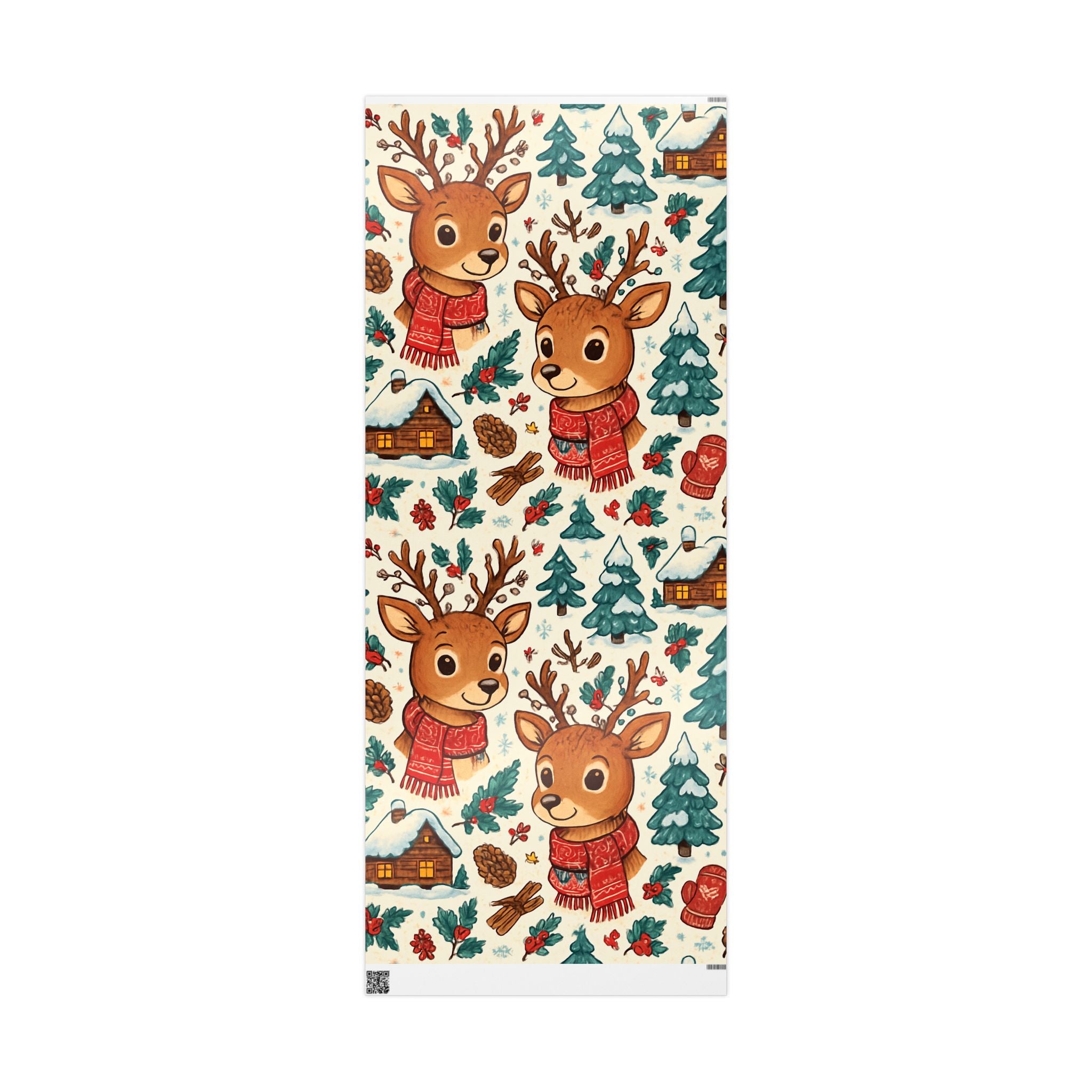 Reindeer & Holly Wrapping Paper Roll — Cute Christmas Gift Wrap