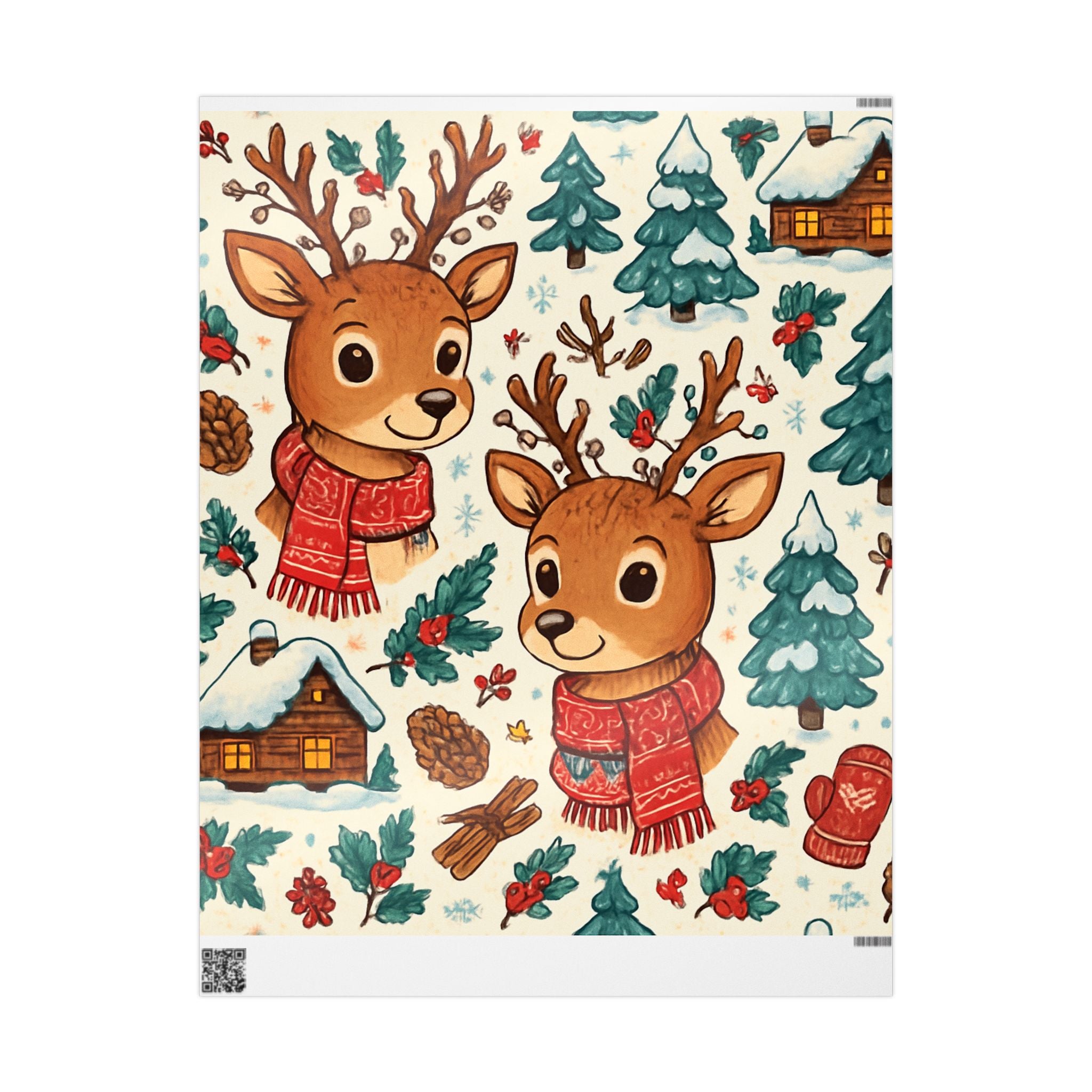 Reindeer & Holly Wrapping Paper Roll — Cute Christmas Gift Wrap