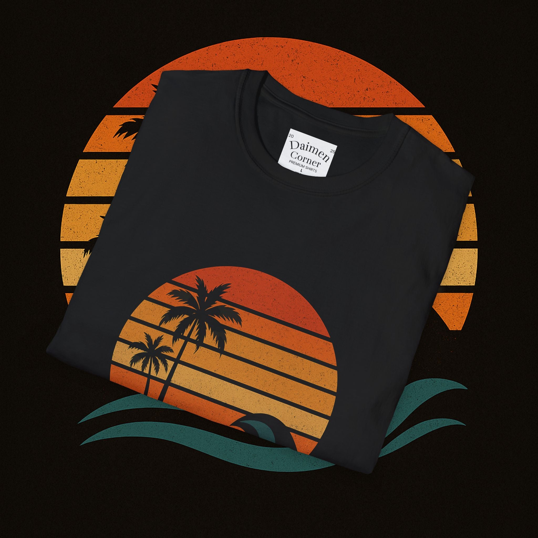 Sunset Surf T-Shirt — Retro Sunset Plus Minimal Silhouette