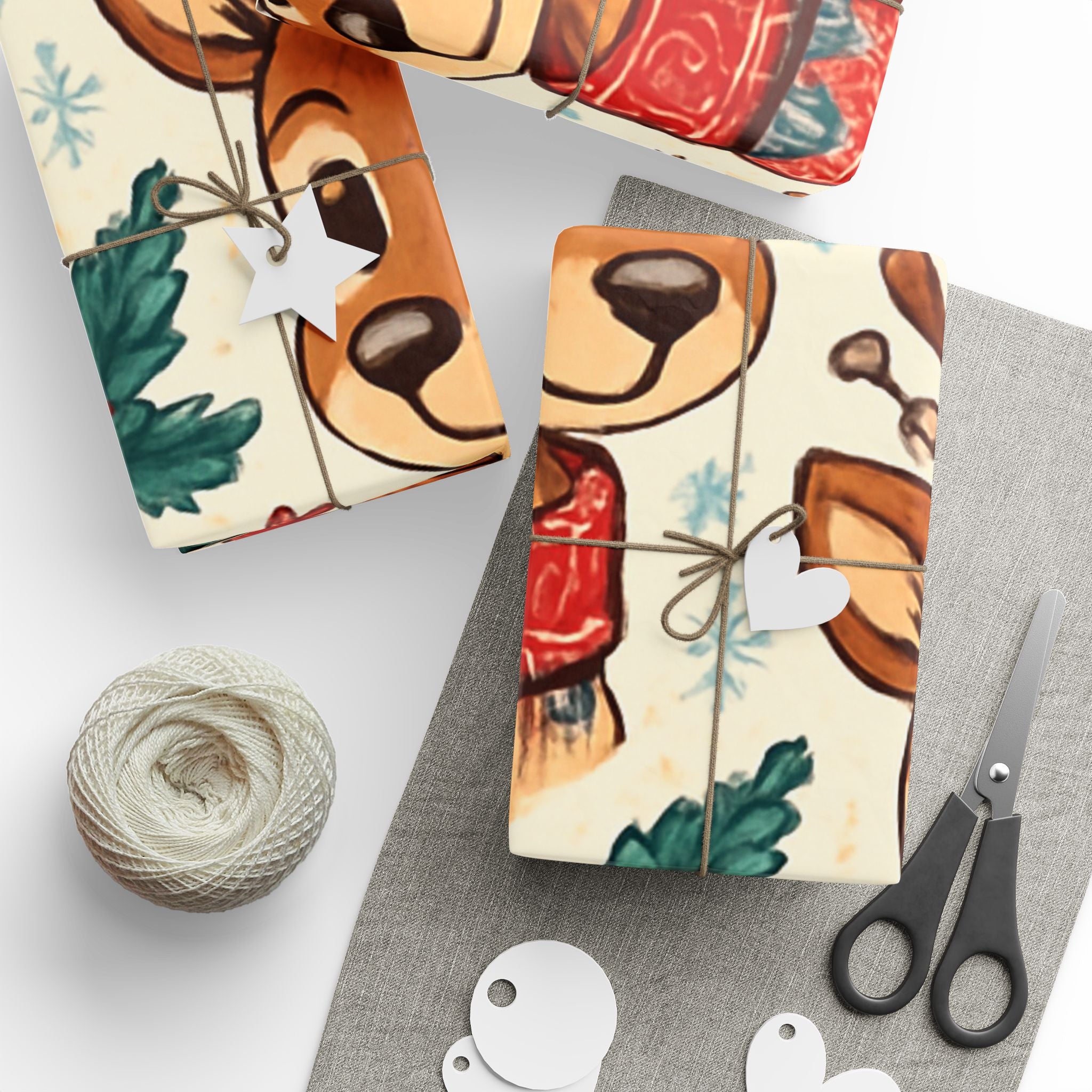 Reindeer & Holly Wrapping Paper Roll — Cute Christmas Gift Wrap